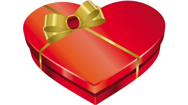 a cartoon stock image of a red red heart shaped box with a gold ribbon