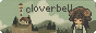 an 88x31px button. it features a pixel landscape with lots of green showing a distant lighthouse and a blue sky. there is a girl with long brown hair and horns in the foreground. across the top, it says 'cloverbell' in a small pixel font, and each letter bounces one by one