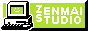 an 88x31px button. it features an old windows icon of a computer with the words 'zenmai studio' bouncing to the right on a lime green background