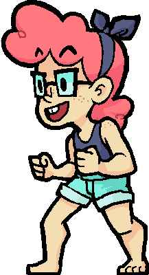 animated sprite of riley from beastieball. she's excited, with her fists clenched and bouncing slightly