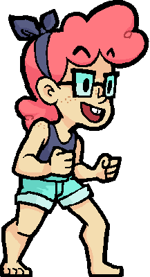 animated sprite of riley from beastieball. she's excited, with her fists clenched and bouncing slightly