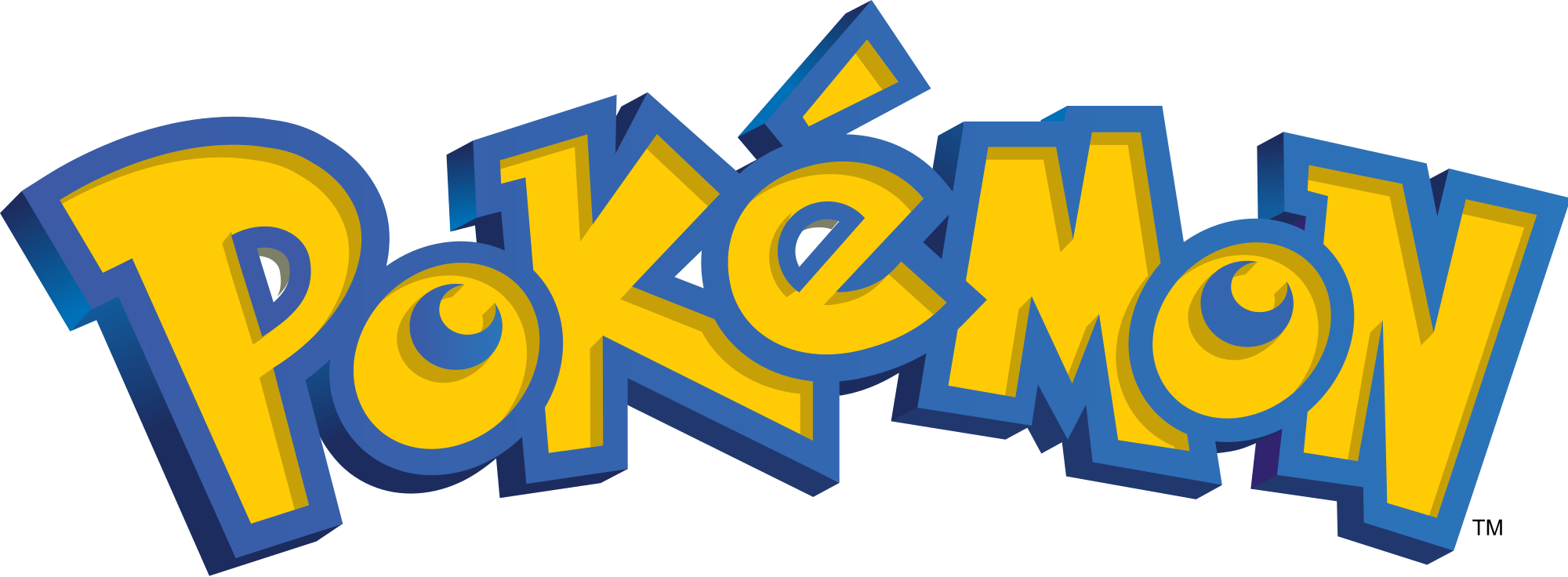 the Pokémon logo. the letters are yellow with a blue border and a 3d effect
