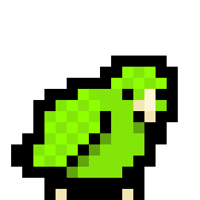 a little green bird made of pixels jumping
